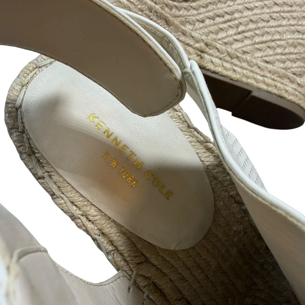 Kenneth Cole New York Orelia Wedge Sandals‎ Size 10M White Perforated Espadrille